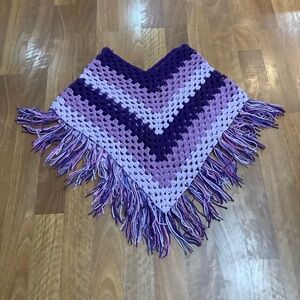 Beautiful hand made crocheted purple Poncho ONE SIZE